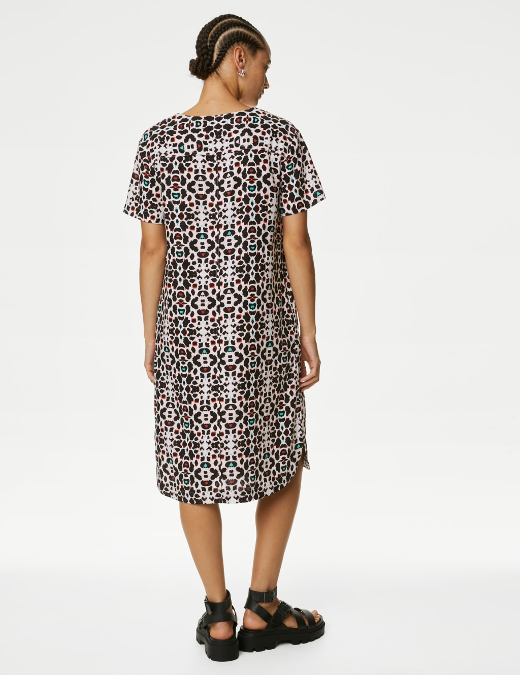Linen Rich Printed V-Neck Midi Shift Dress image 4