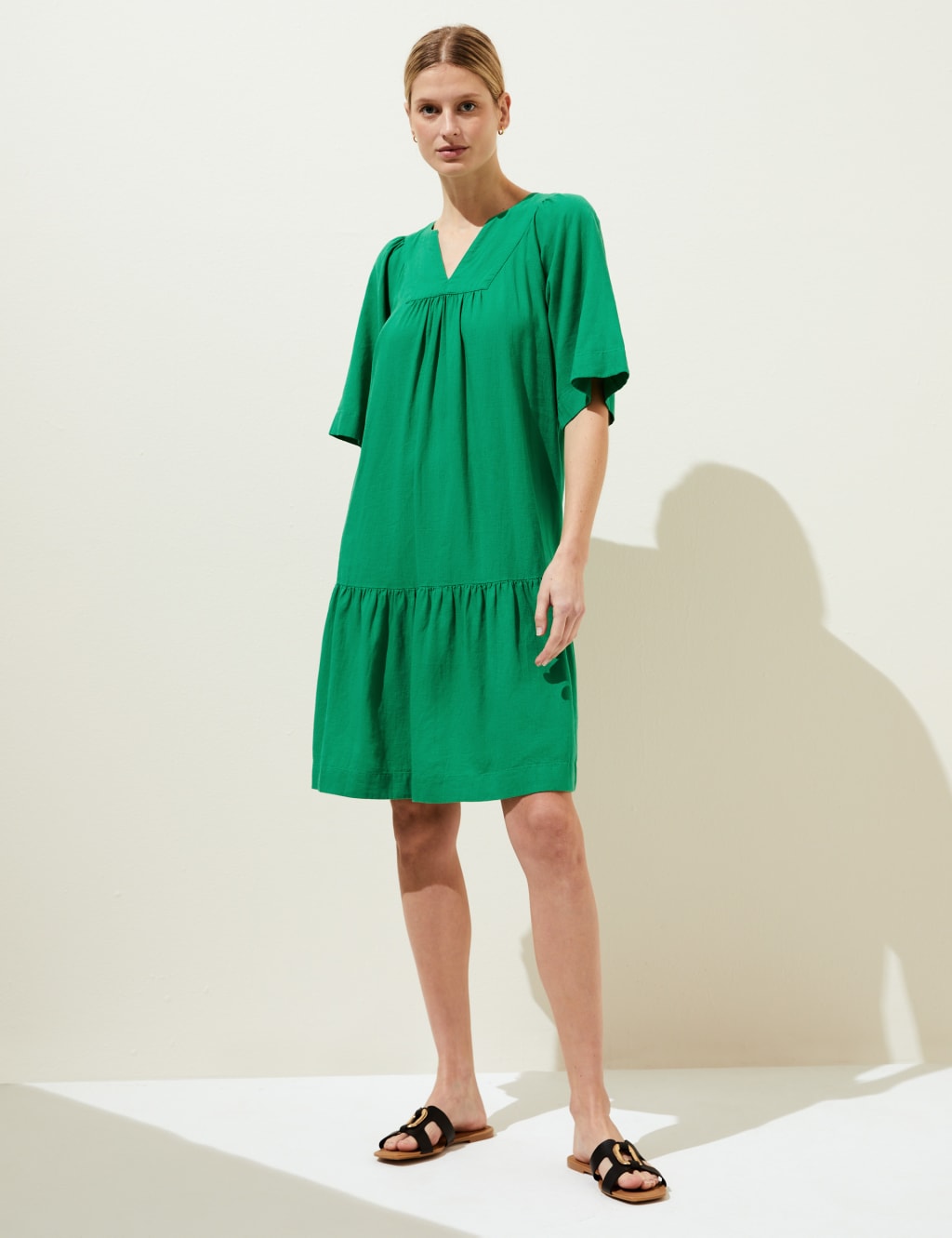 Linen Blend V-Neck Relaxed Dress image 2