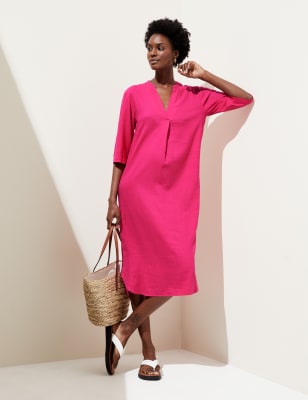 

M&S Collection Túnica de escote en pico de linoWomens - Fuchsia, Fuchsia