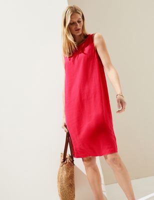 

Womens M&S Collection Linen Rich Knee Length Shift Dress - Fuchsia, Fuchsia