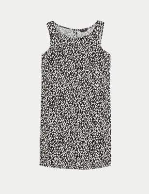 

Womens M&S Collection Linen Rich Printed Round Neck Shift Dress - White Mix, White Mix