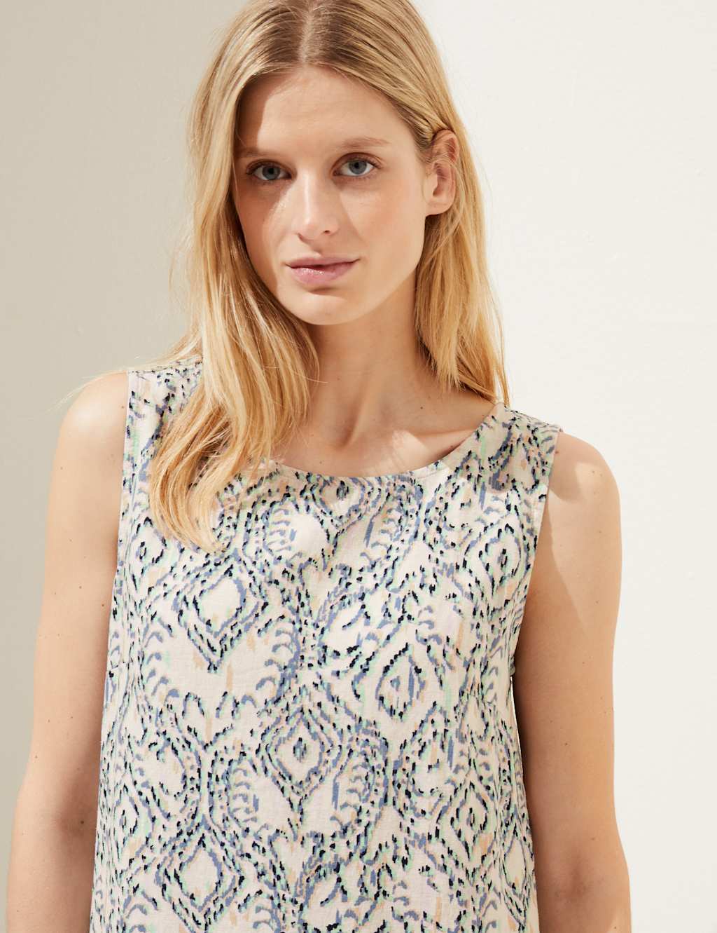 Linen Rich Printed Round Neck Shift Dress image 2