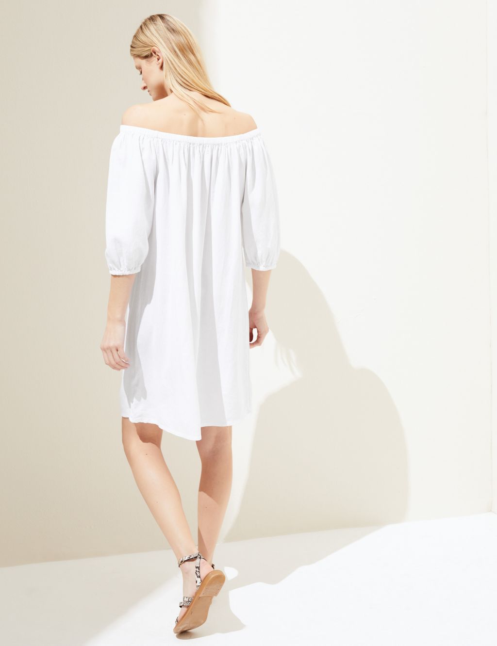 Linen Rich Bardot Knee Length Shift Dress image 5