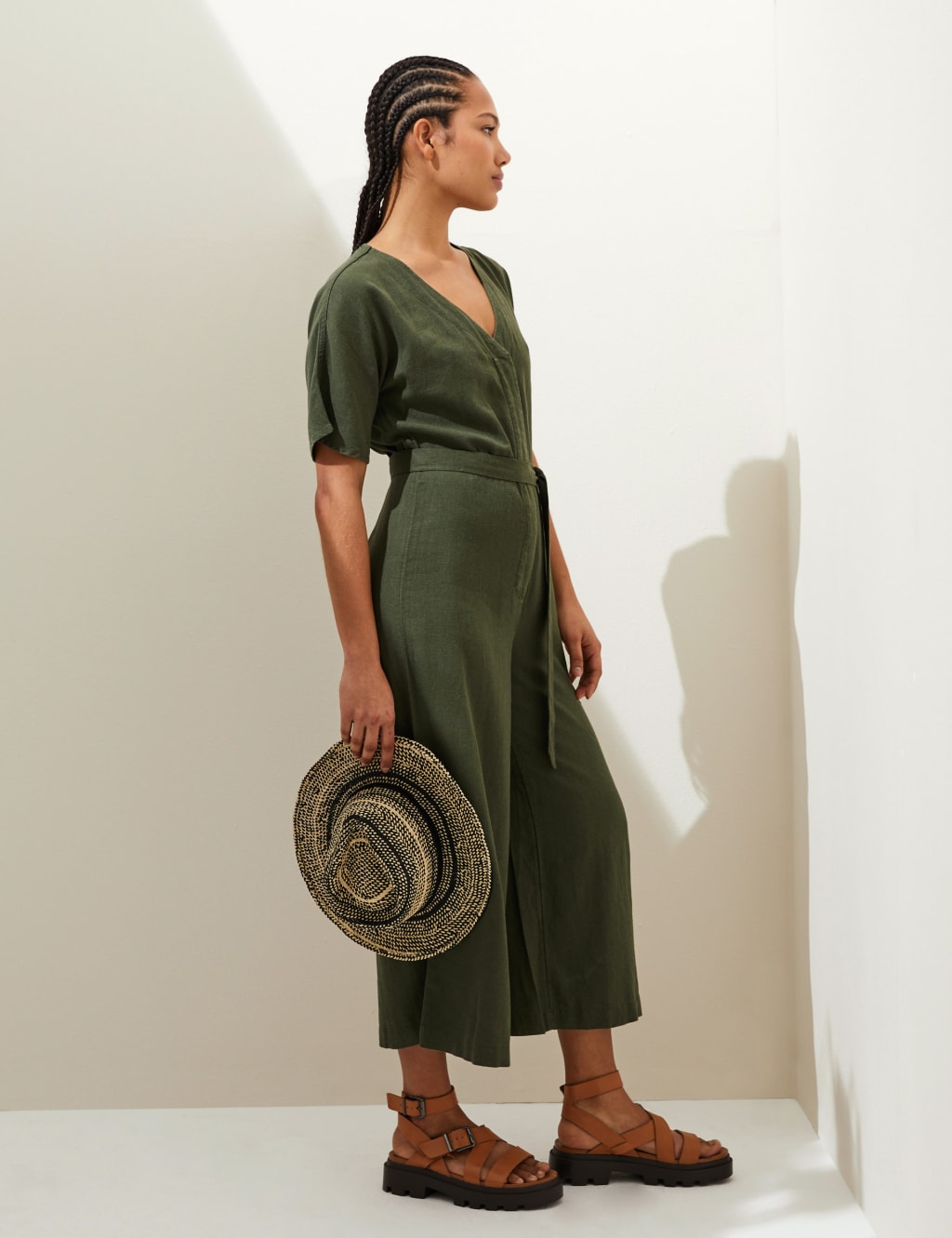 Linen Rich Cropped Wide Leg Jumpsuit image 1