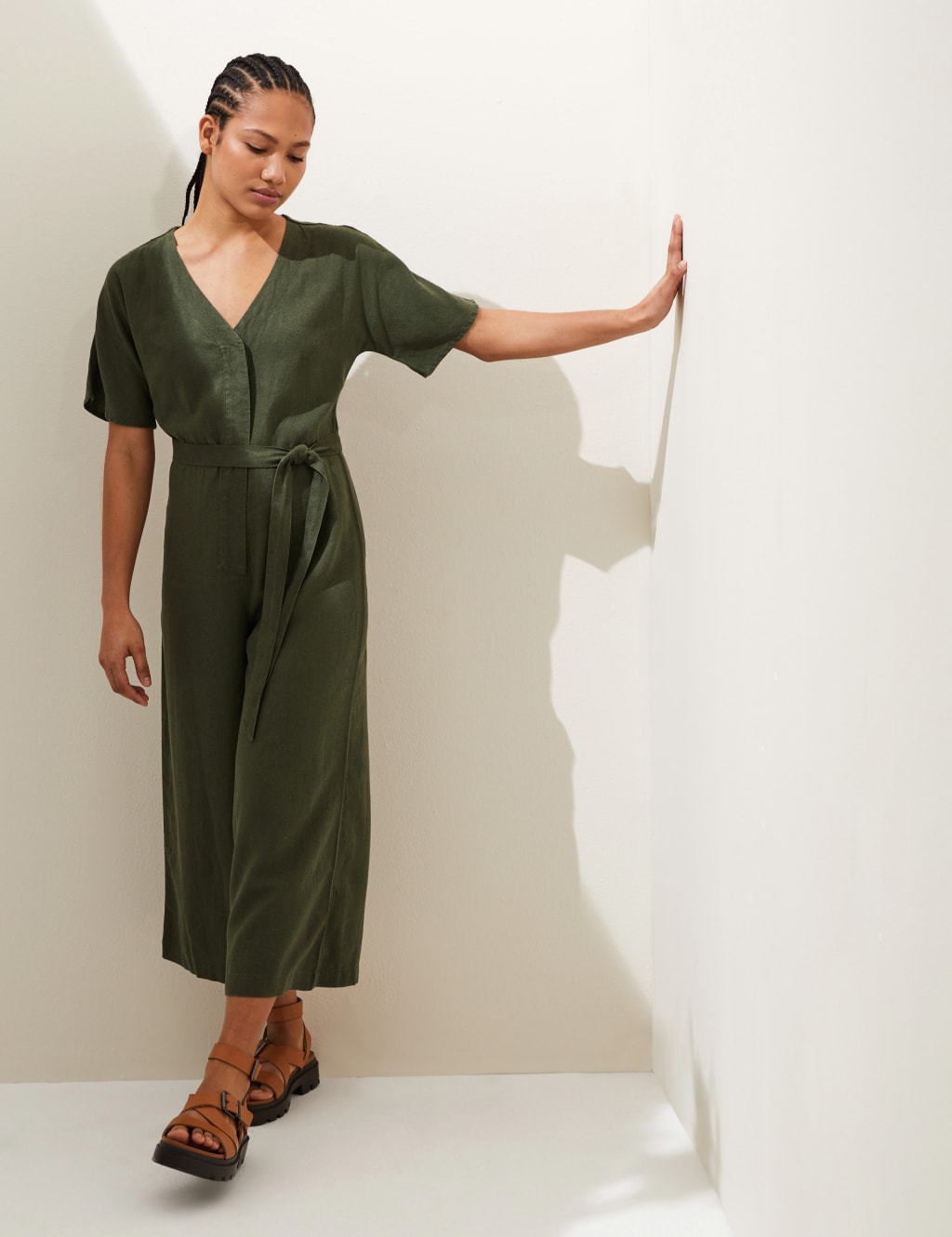 Linen Rich Cropped Wide Leg Jumpsuit image 4