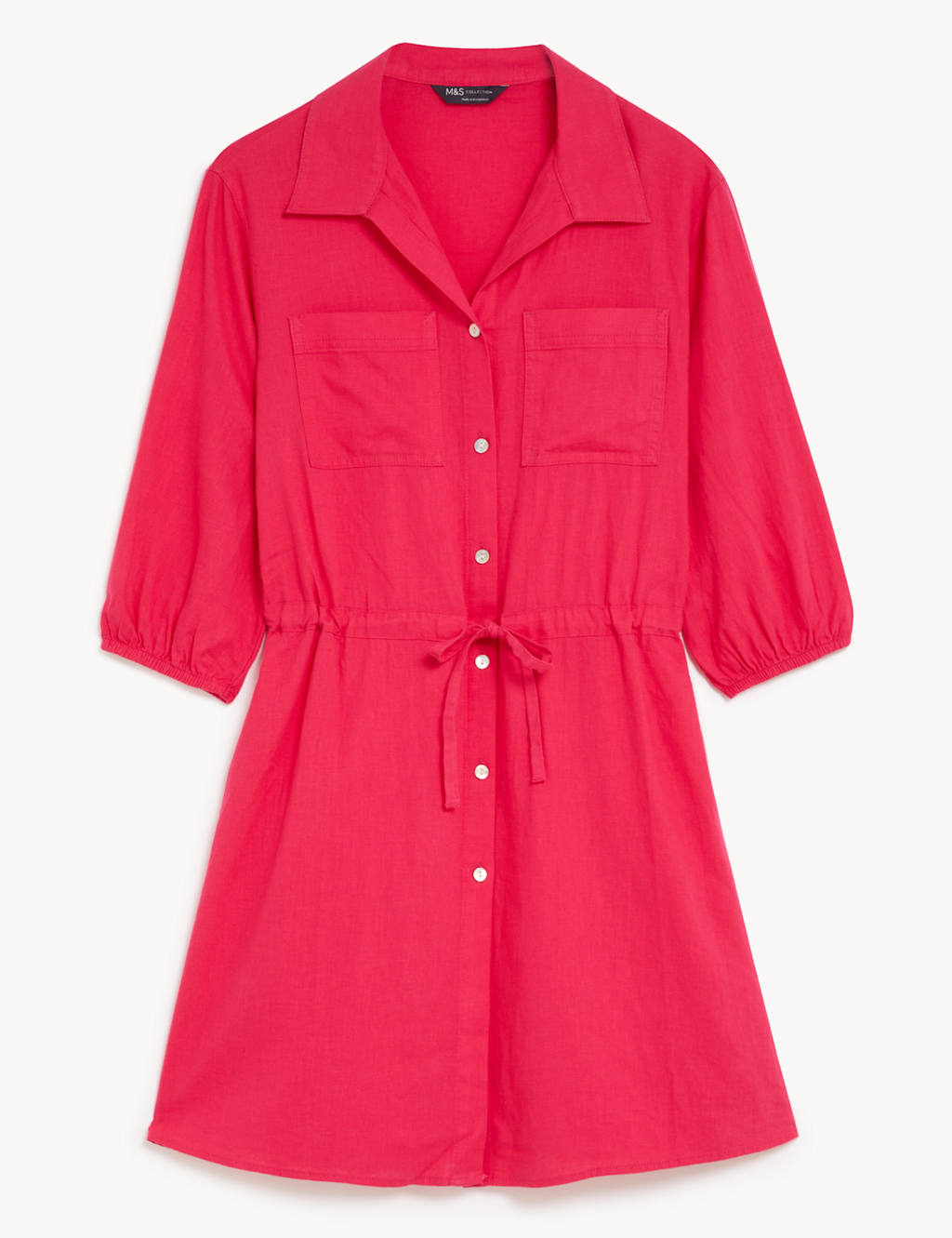 Linen Rich Button Through Mini Shirt Dress