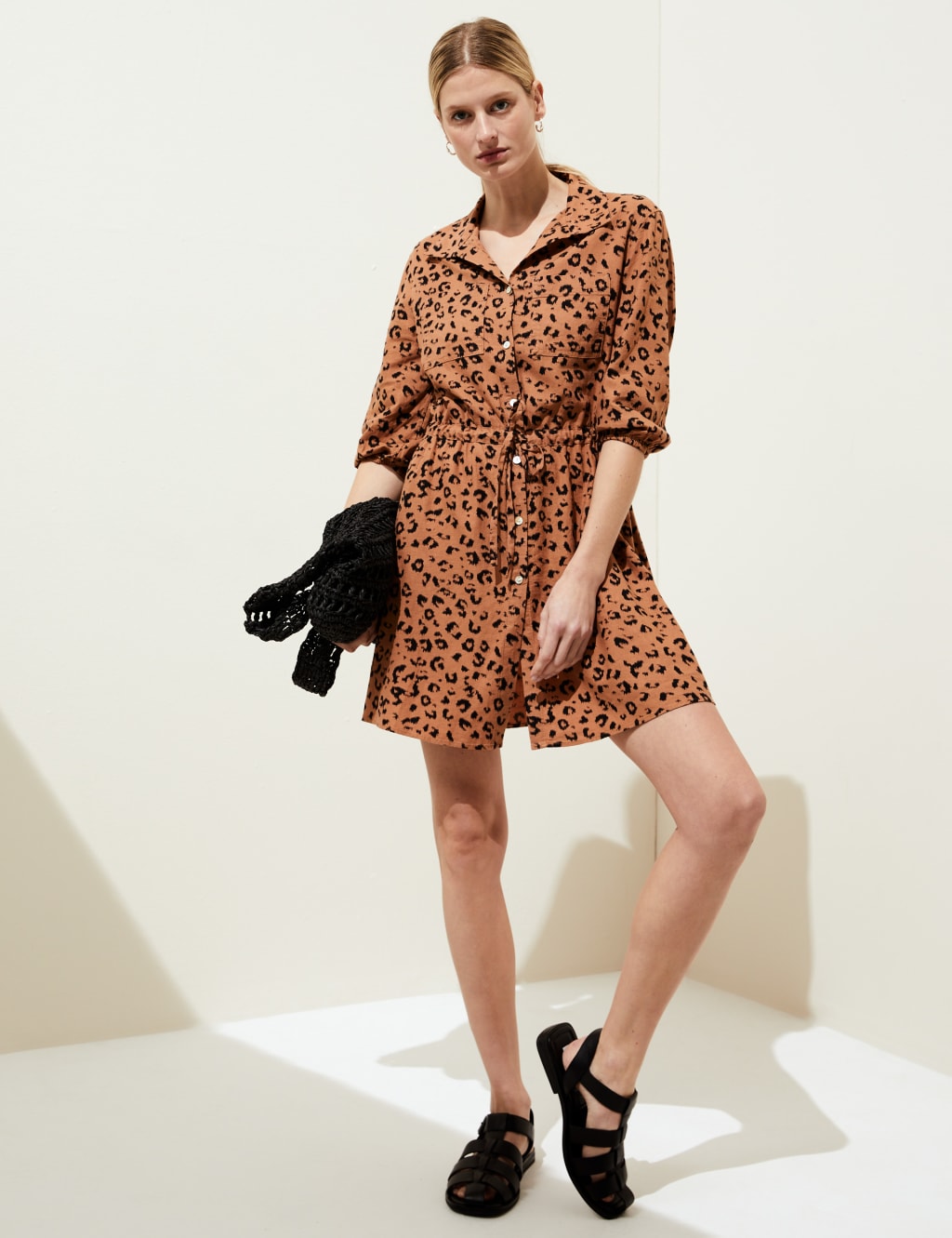 Linen Rich Animal Print Mini Shirt Dress image 1
