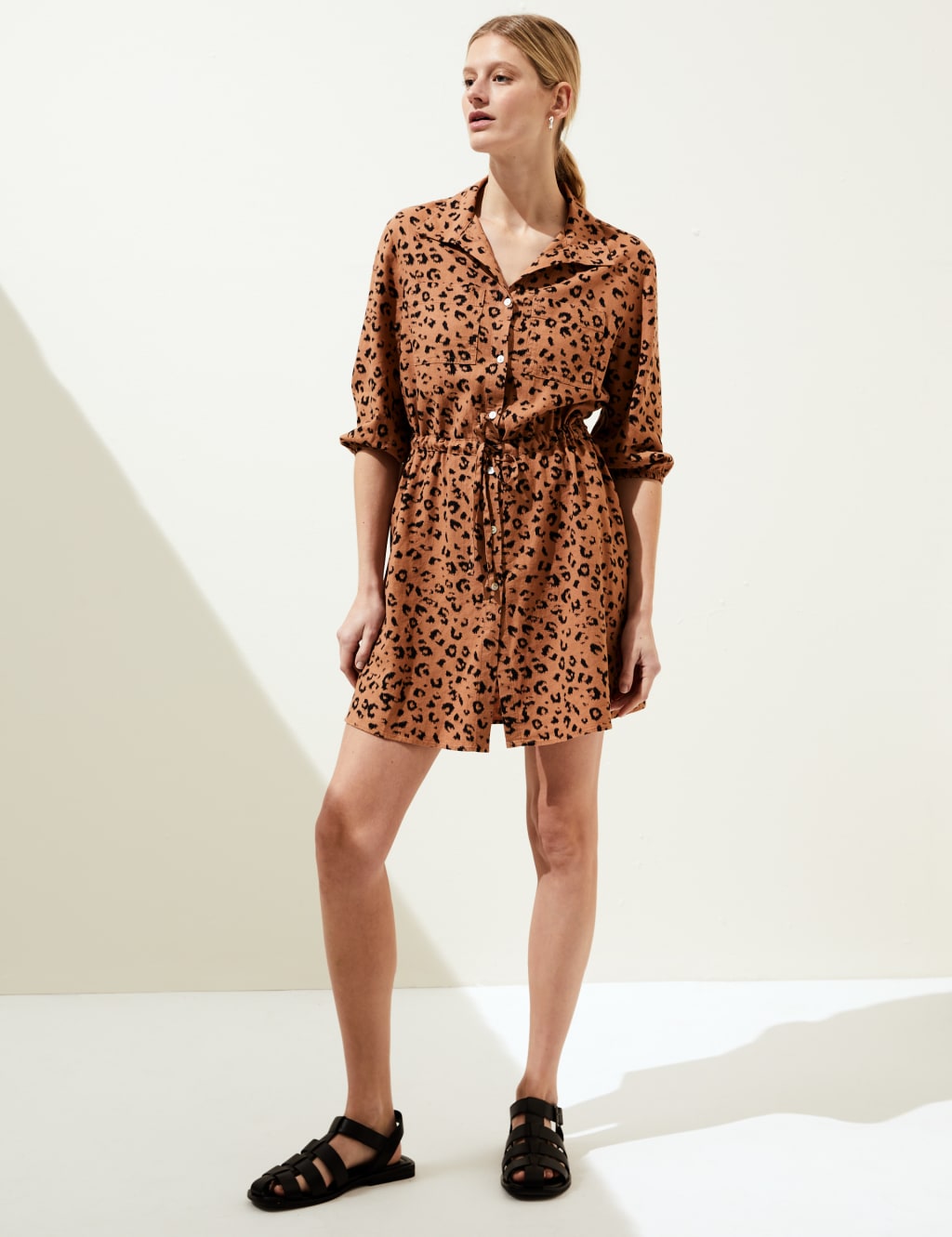 Linen Rich Animal Print Mini Shirt Dress image 2