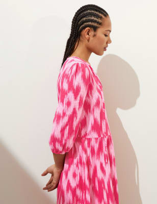 

M&S Collection Vestido por la rodilla de lino a la cinturaWomens - Pink Mix, Pink Mix