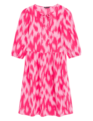 

Womens M&S Collection Knielanges, tailliertes Kleid mit hohem Leinenanteil - Pink Mix, Pink Mix