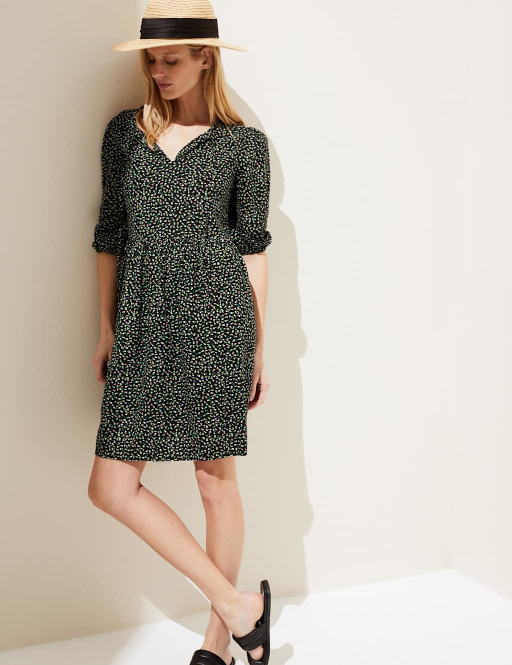 Linen Rich Floral Tie Neck Mini Dress image 4