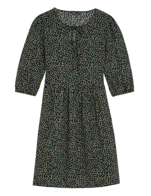 

Womens M&S Collection Linen Rich Floral Tie Neck Mini Dress - Black Mix, Black Mix