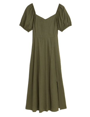 

Womens M&S Collection Linen Blend Sweetheart Neckline Midi Dress - Khaki, Khaki