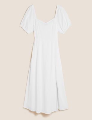 M&S Womens Linen Blend Sweetheart Neckline Midi Dress