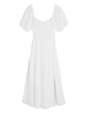 

Womens M&S Collection Linen Blend Sweetheart Neckline Midi Dress - White, White