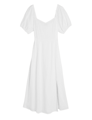 

Womens M&S Collection Midikleid aus Leinenmischgewebe mit herzförmigem Ausschnitt - White, White