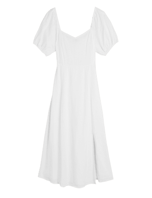 

Womens M&S Collection Linen Blend Sweetheart Neckline Midi Dress - White, White