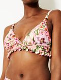 Floral Print Frill Plunge Bikini Top