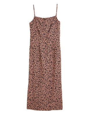 M&S Womens Linen Blend Animal Print Midi Dress