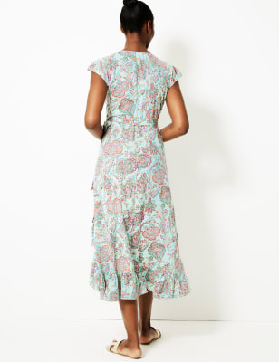 Paisley Print Wrap Beach Dress