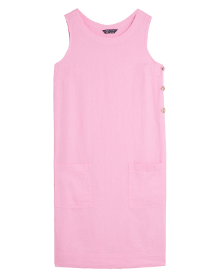 

Womens M&S Collection Linen Blend Knee Length Shift Dress - Pink, Pink