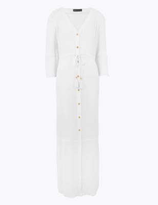 Robe de plage coupe longue &agrave; fermeture boutonn&eacute;e