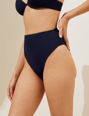 

Womens M&S Collection Ribbed High Waisted Bikini Bottoms - Navy, Navy