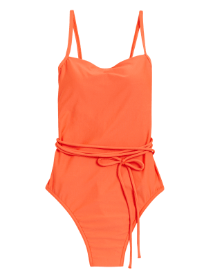 

Womens M&S Collection Padded Tie Waist Square Neck Swimsuit - Bright Orange, Bright Orange