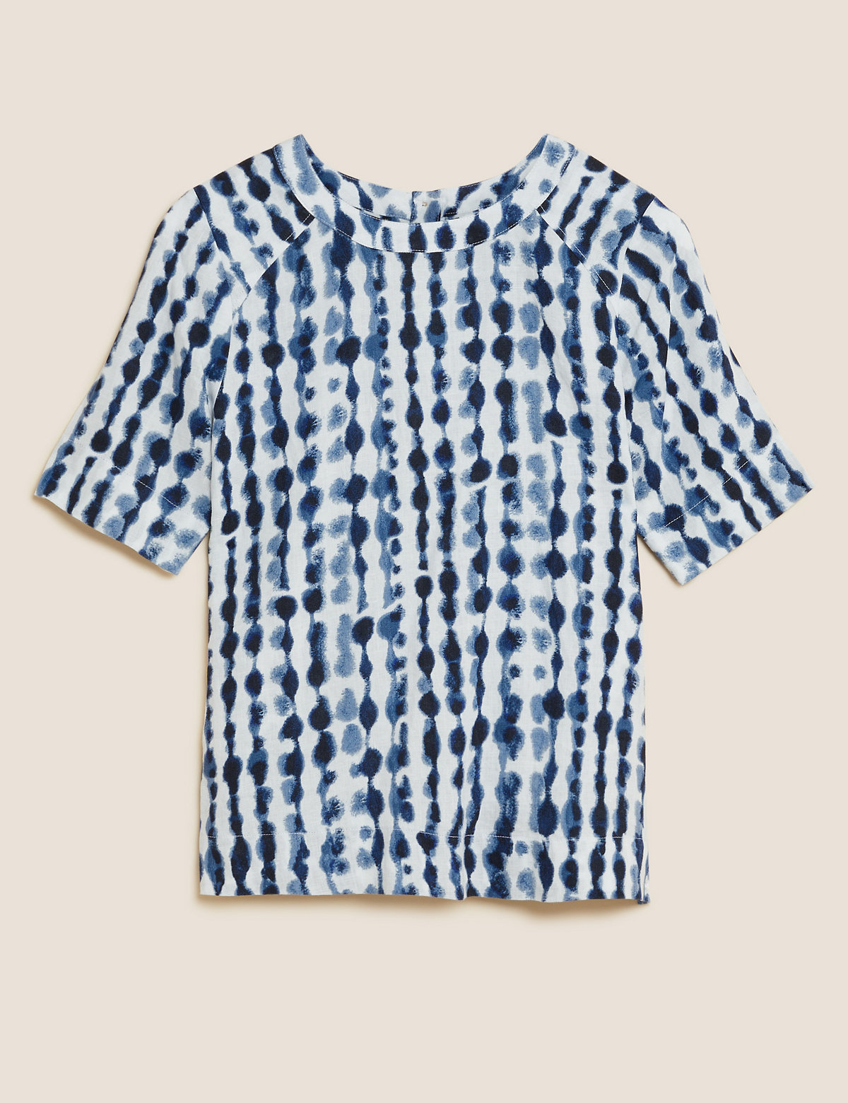 Pure Linen Printed Round Neck Top