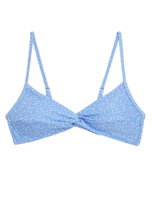 

Womens M&S Collection Polka Dot Padded Twist Front Bikini Top - Blue Mix, Blue Mix