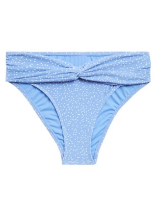 Womens M&S Collection Polka Dot High Waisted Bikini Bottoms - Blue Mix