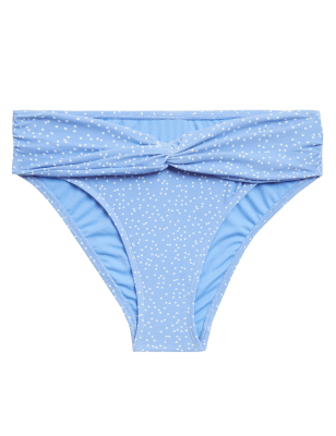 Womens M&S Collection Polka Dot High Waisted Bikini Bottoms - Blue Mix