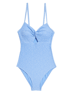 

Womens M&S Collection Polka Dot Twist Front Swimsuit - Blue Mix, Blue Mix