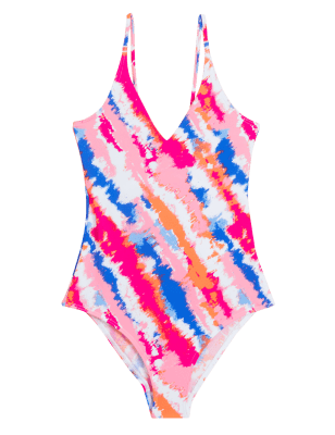 

Womens M&S Collection Tie Dye V-Neck Plunge Swimsuit - Pink Mix, Pink Mix