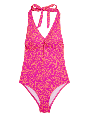 

Womens M&S Collection Wattierter Neckholder-Badeanzug mit Tiermuster - Pink Mix, Pink Mix