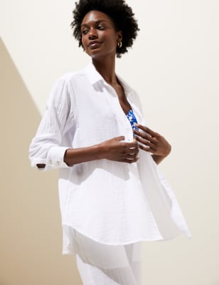 

Womens M&S Collection Pure Cotton Beach Cover Up Shirt - White, White