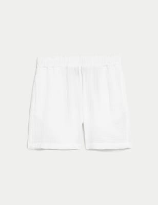 M&S Womens Pure Cotton Shorts - 22 - White, White,Black