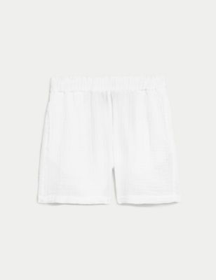 M&S Womens Pure Cotton Shorts - 22 - White, White,Black