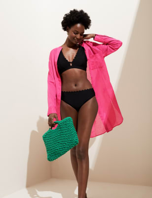 

Womens M&S Collection Lang geschnittenes Strandhemd zum Überziehen aus reiner Baumwolle - Pink, Pink
