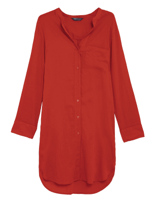 

Womens M&S Collection Pure Cotton Longline Beach Cover Up Shirt - Red, Red