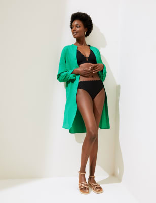 

Womens M&S Collection Lang geschnittenes Strandhemd zum Überziehen aus reiner Baumwolle - Spearmint, Spearmint