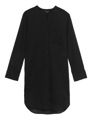 

Womens M&S Collection Pure Cotton Longline Beach Cover Up Shirt - Black, Black