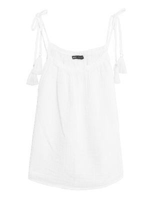 

M&S Collection Top estilo camisola sin mangas 100% algodón de escote cuadradoWomens - White, White