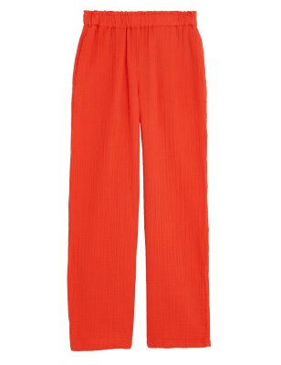 

M&S Collection Pantalón 100% algodón de pata anchaWomens - Red, Red