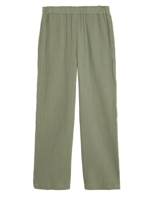 

Womens M&S Collection Hose aus reiner Baumwolle mit weitem Bein - Faded Khaki, Faded Khaki