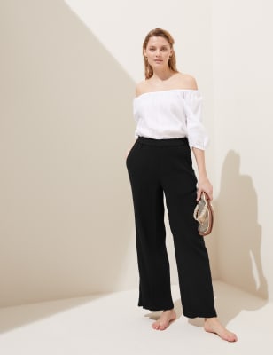 

Womens M&S Collection Hose aus reiner Baumwolle mit weitem Bein - Black, Black