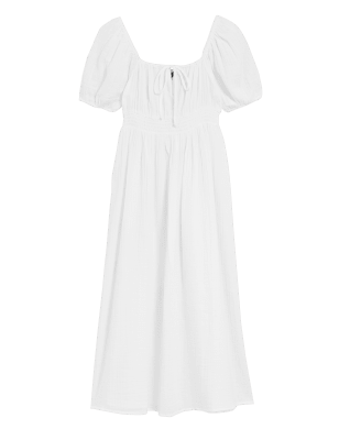 

Womens M&S Collection Pure Cotton Square Neck Maxi Tea Dress - White, White