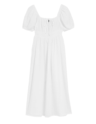 

M&S Collection Vestido de tarde maxi 100% algodón con escote cuadradoWomens - White, White