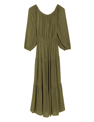 

Womens M&S Collection Bardot Maxi Tiered Beach Dress - Khaki, Khaki