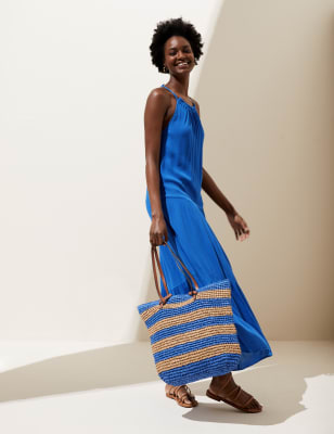 

Womens M&S Collection High Neck Sleeveless Maxi Tiered Dress - Blue, Blue